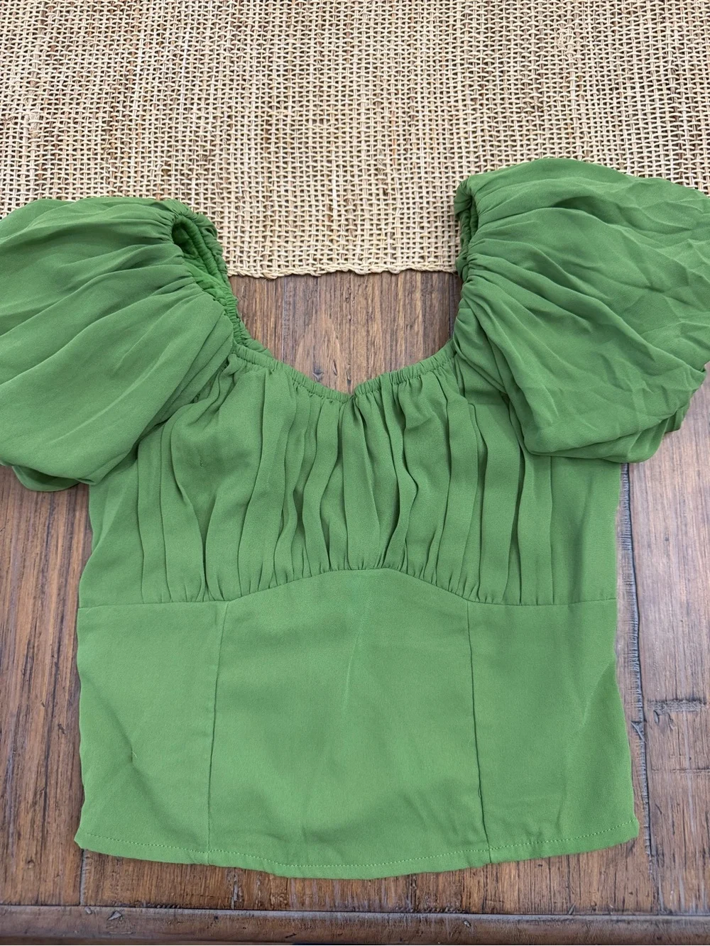 Abercrombie & Fitch Olive Green Puff-Sleeve Blouse